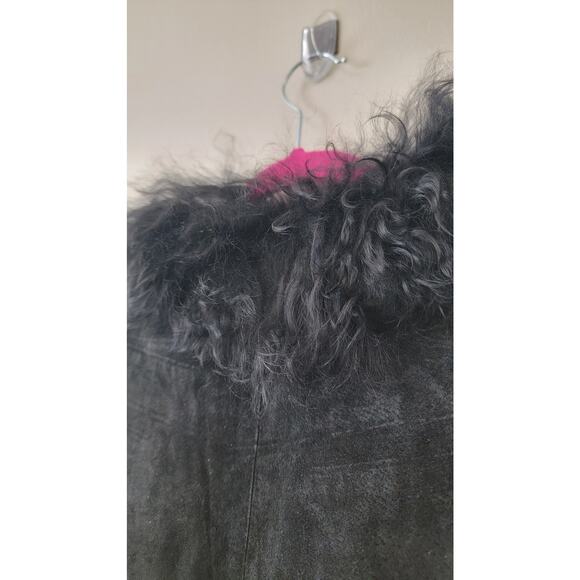 Black Genuine Suede & Fur Trim 70s Glam Whimsygoth Festival Coat - Picture 12 of 16